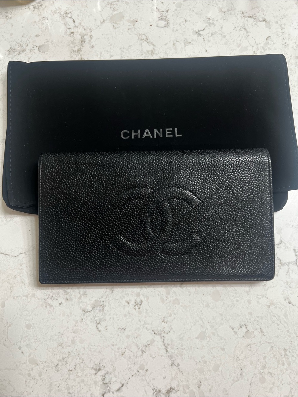 CHANEL Black Caviar Leather Continental Card Holder Wallet